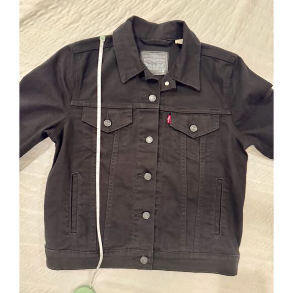 Levi’s Trucker Jacket Women’s Medium Black Denim Y2k 90s Grunge - Picture 5 of 16